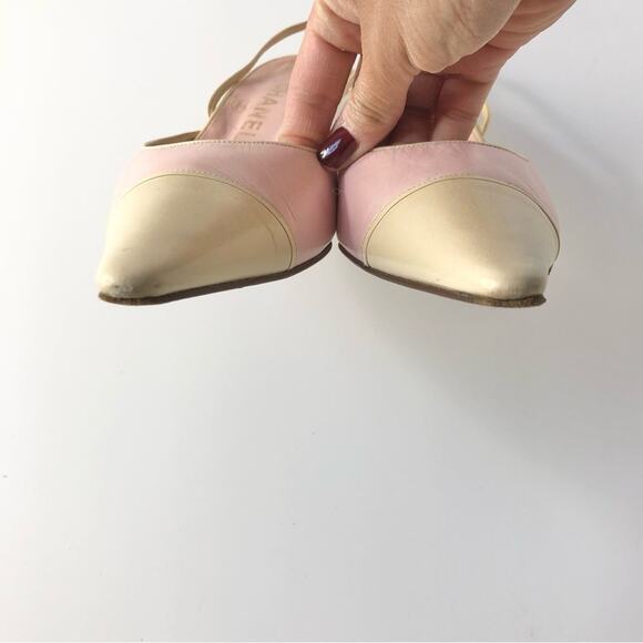 Vintage Chanel Pastel Pink Cap Toe Slingback Kitten Heel Pointed Toe Pumps 36 - Picture 5 of 11